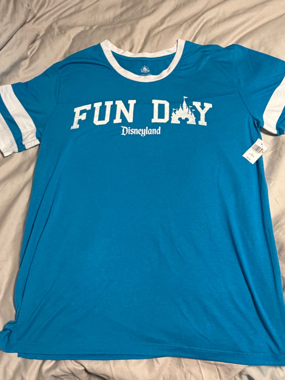 Disney Bright Blue "Fun Day" Short-Sleeve Pajama Top with White Trim